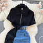 Retro denim skirt contrast color slim fit mid-length short-sleeved temperament dress R2233