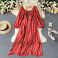 Gentle style dress 2025 new French retro square neck puff sleeve chiffon dress R2212