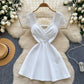 New sexy V-neck waist slimming short-sleeved dress temperament A-line short skirt R2213