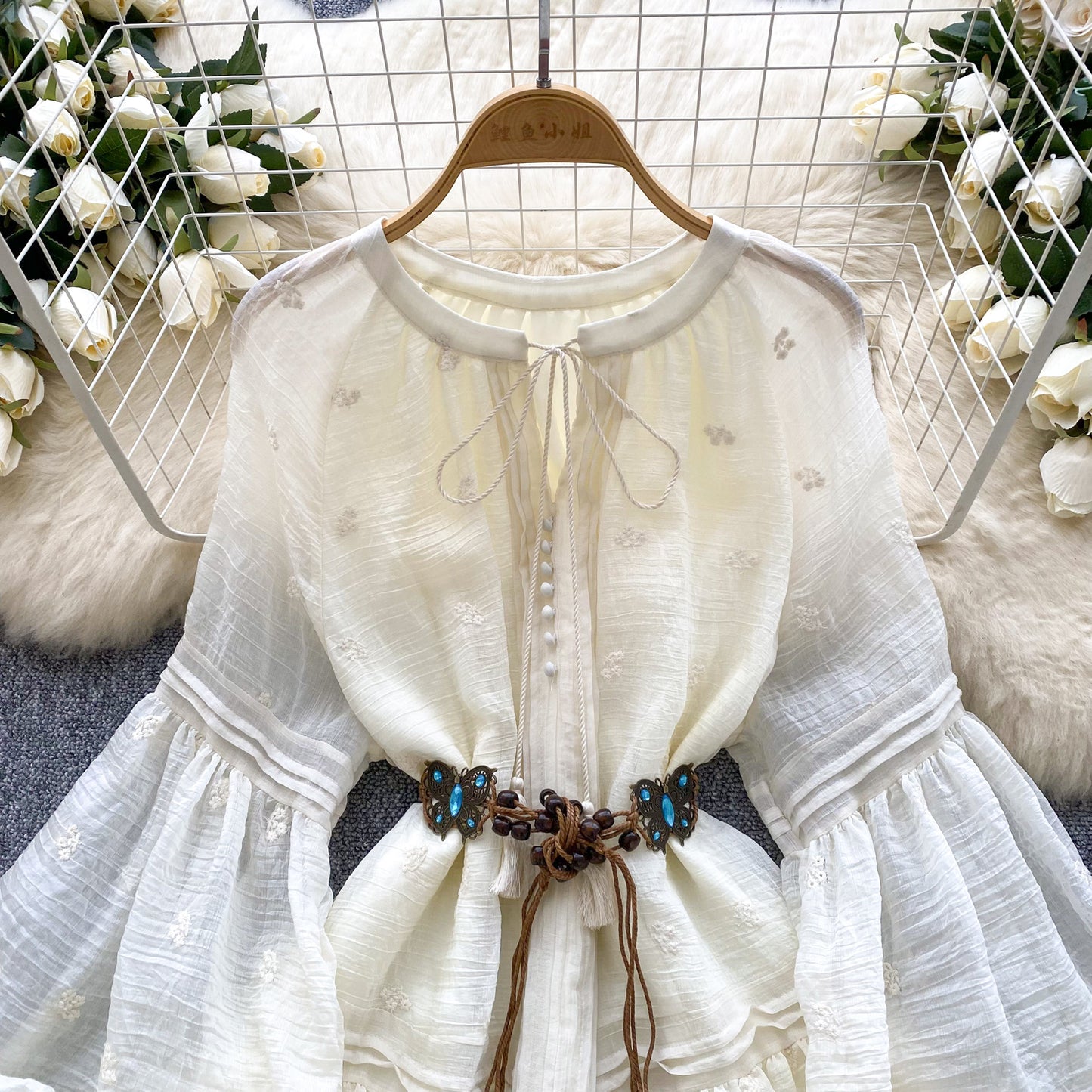 French court style dress sweet embroidery lace lantern sleeves ruffled holiday tutu skirt R2224