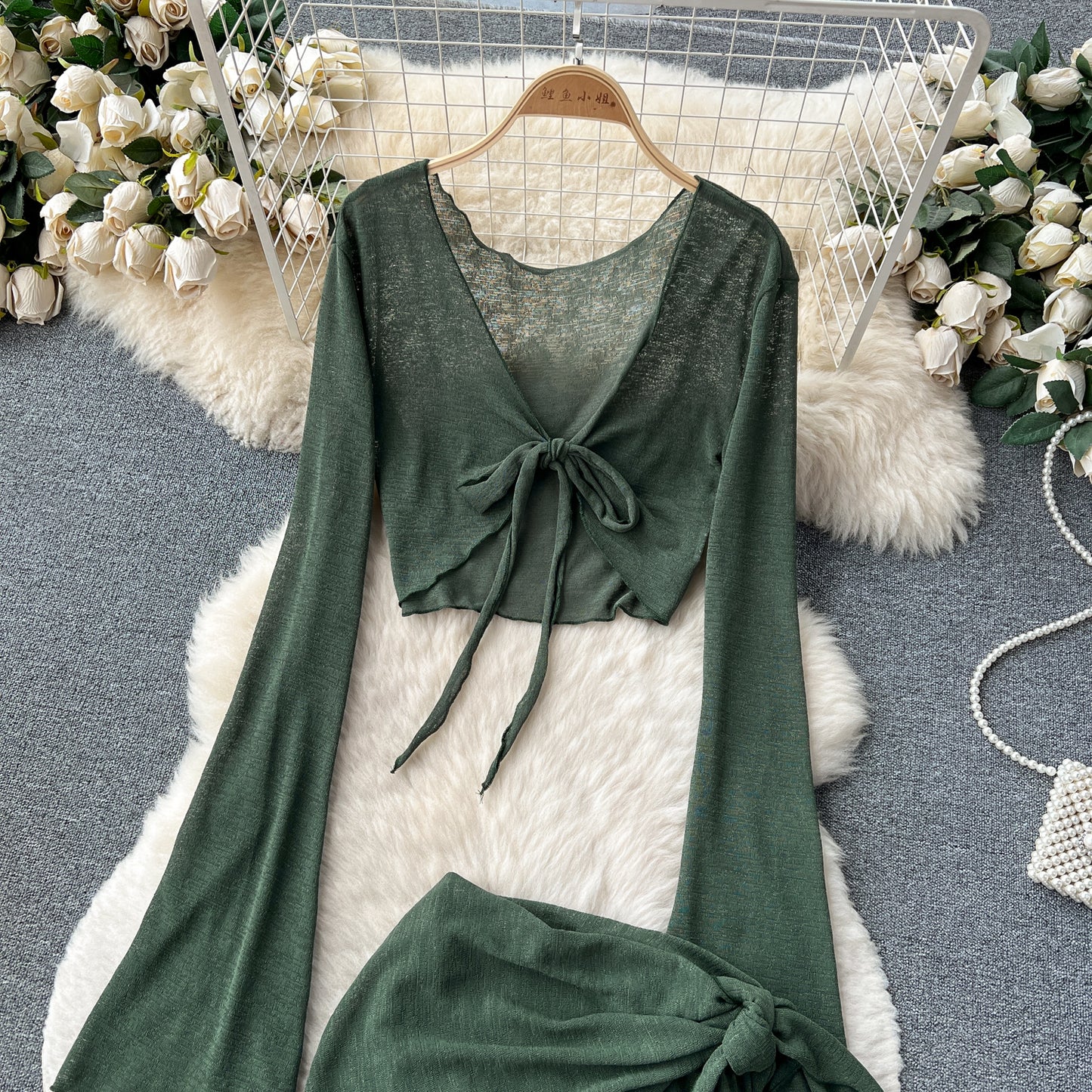 Sexy European and American pure desire suit French cardigan jacket + hip skirt two-piece suit R2227