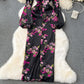 Temperamental and elegant dress 2025 new waist lantern sleeves printed dress long skirt R2246