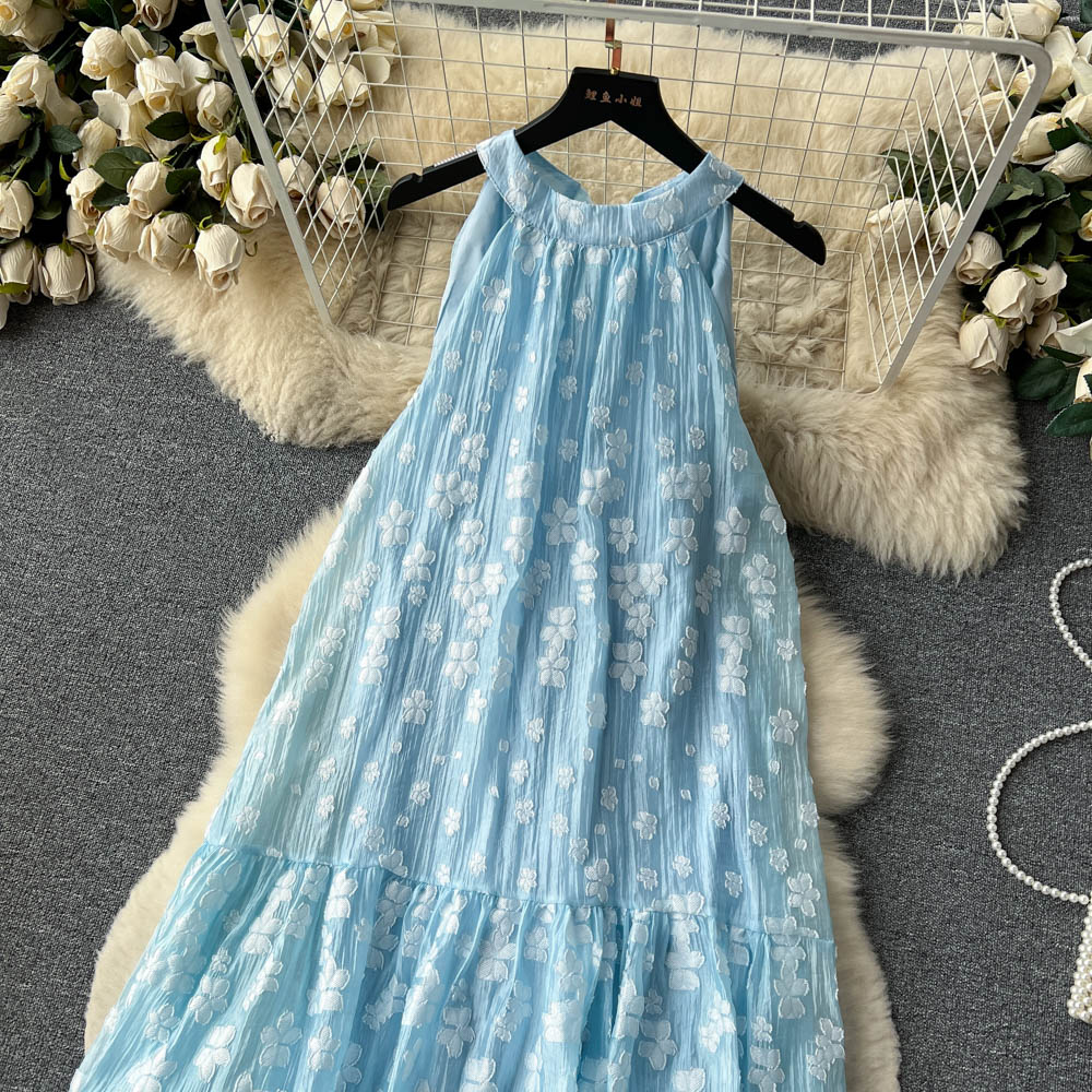 French retro new style sleeveless halter dress sexy off-shoulder long dress beach dress R2249