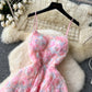 High-end dinner party dress heavy three-dimensional rose flower waist suspender dress R2221
