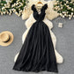 Sexy ruffled halter dress with open back and hollow waist, slim French holiday dress R2208
