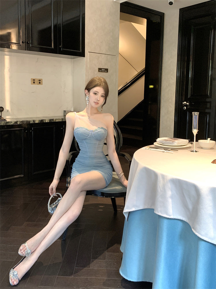 Sexy celebrity style dress high waist temperament design slim fit hip-hugging short skirt R3711