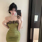 Three-dimensional flower pure sexy dress one shoulder high-end design slimming vest short skirt R3714