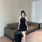 New Chinese style sexy cheongsam French sexy high waist temperament slim short sleeveless dress R3709