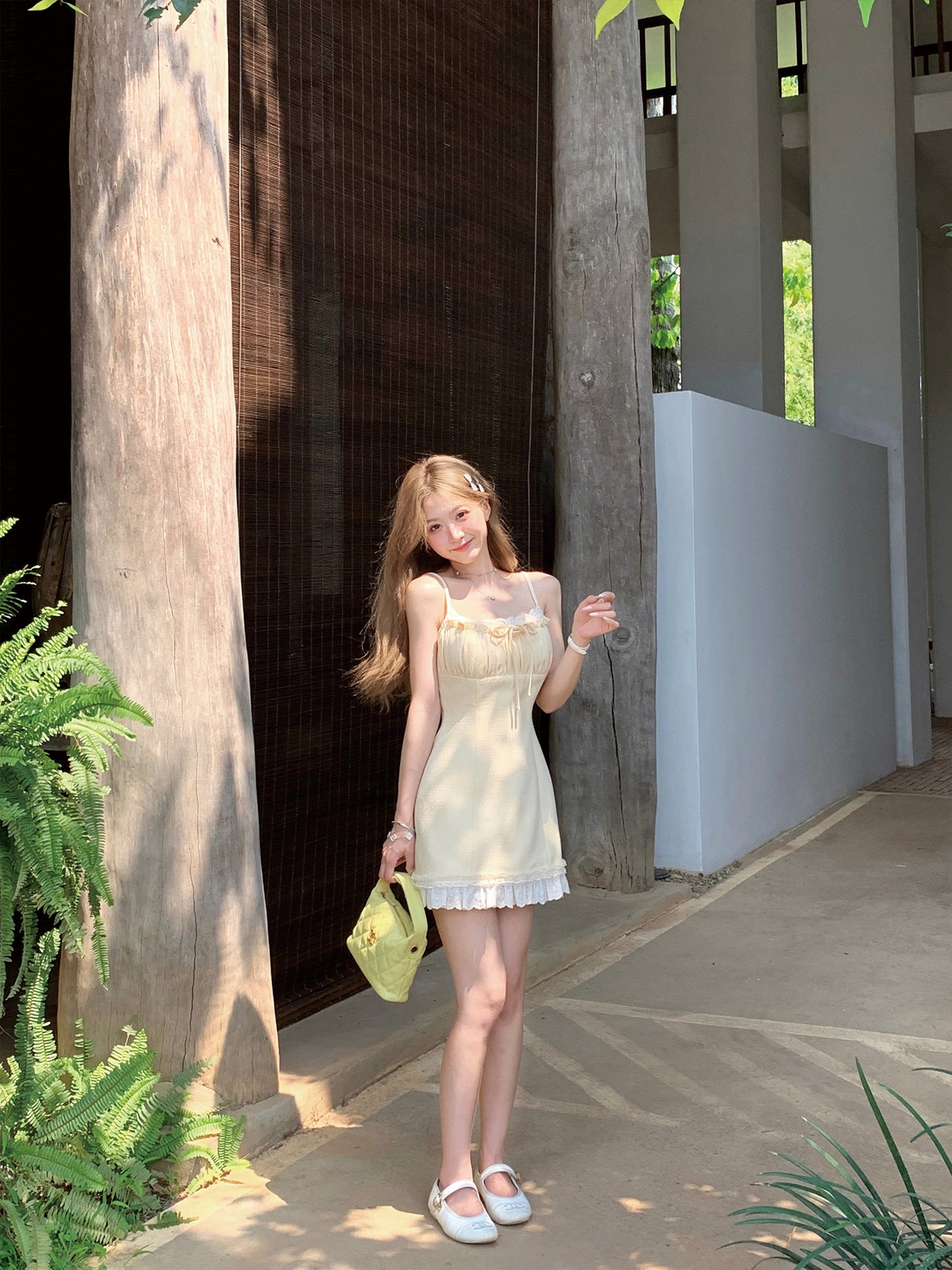 Cream yellow Chanel style suspender dress beautiful summer skirt R3874