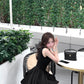 French style black vest dress summer high-end waist skirt R3869