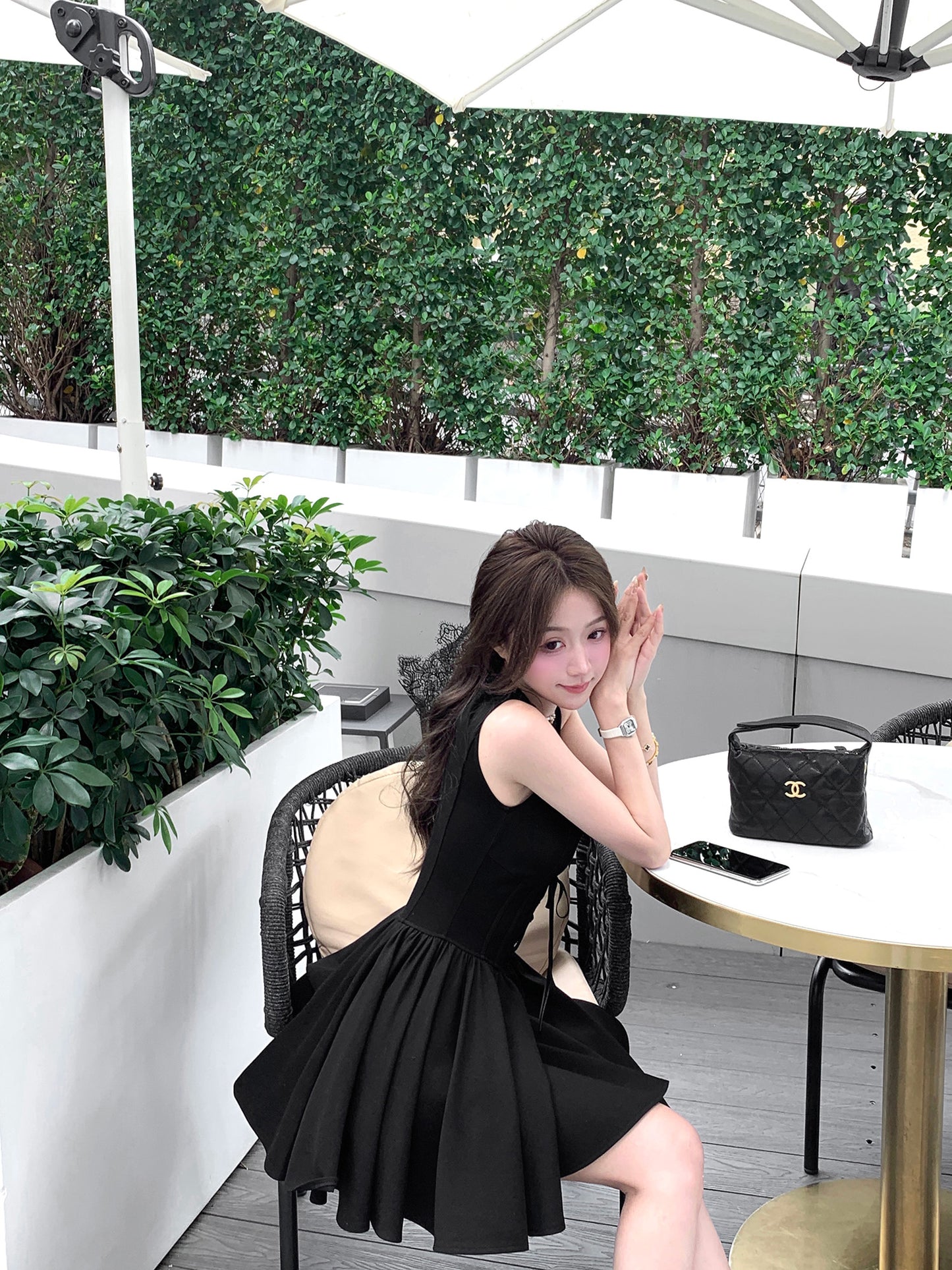 French style black vest dress summer high-end waist skirt R3869