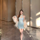 Sexy halter neck slim fit hip skirt hollow dress dress R0544