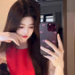 Red waist vest dress temperament dress puffy skirt R0548