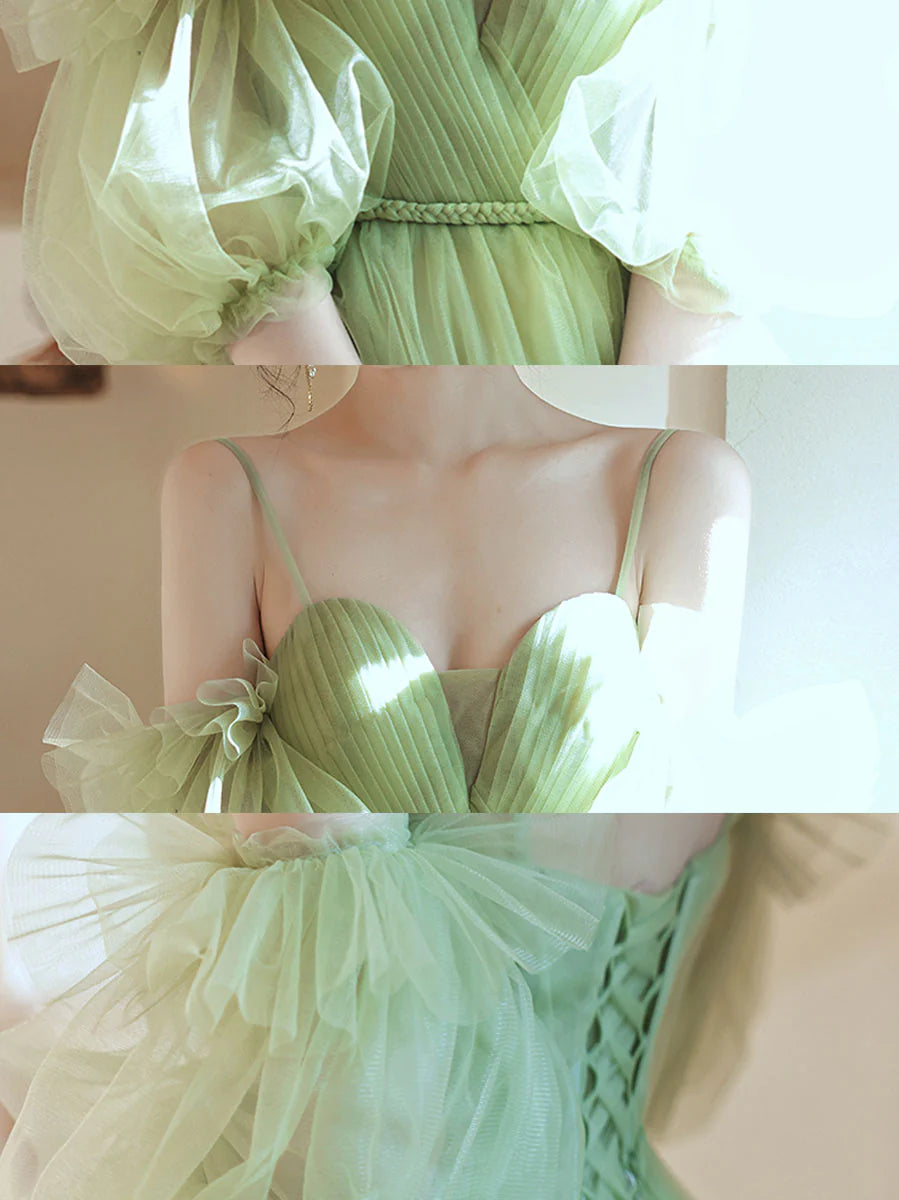 Green Short Prom Dress, Green Puffy Tulle Homecoming Dresses       S3219