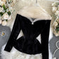 Stylish velvet tops long sleeve see through tops    S2534