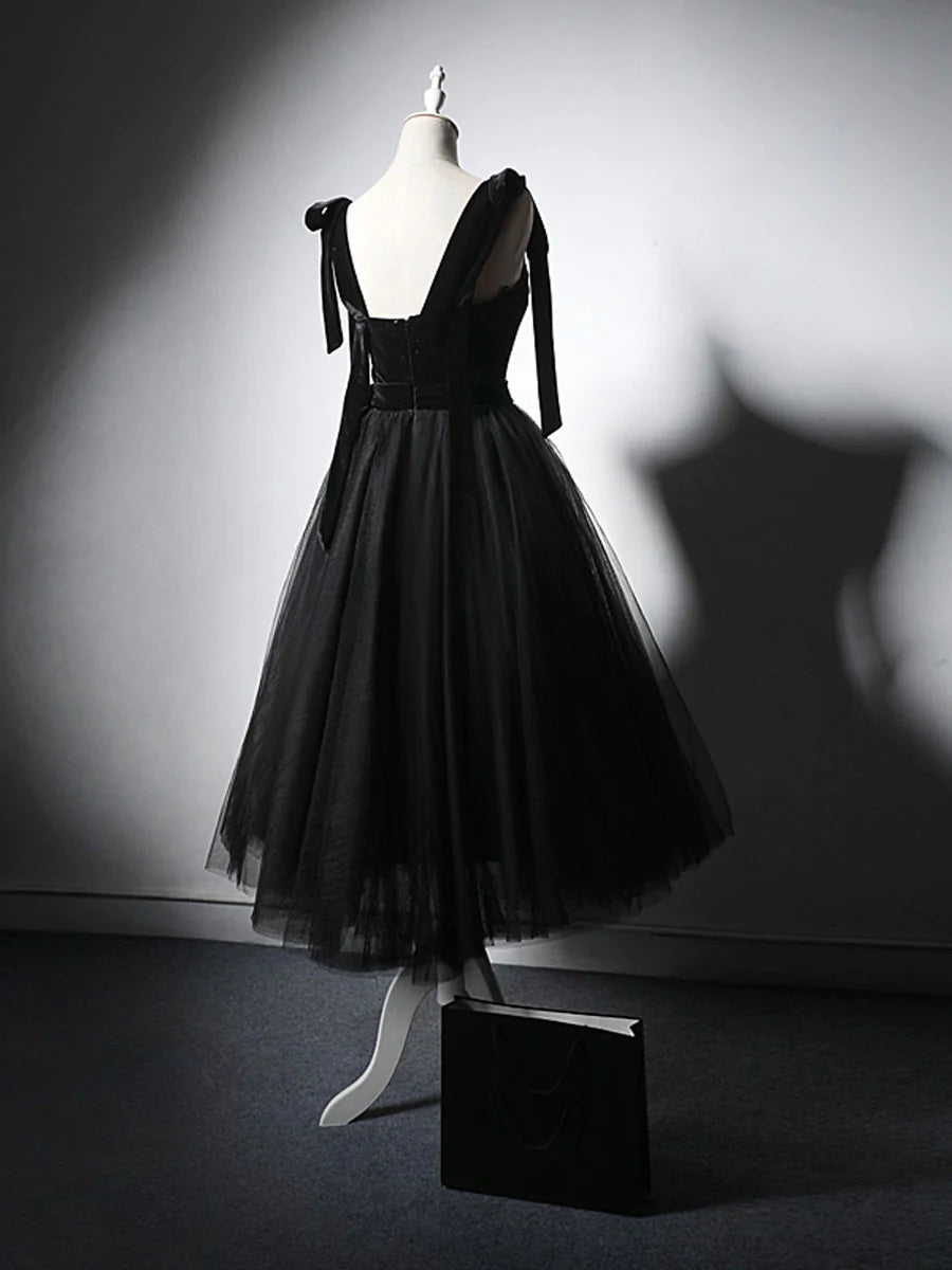 Black tulle short prom dress, black tulle formal dress    S3275