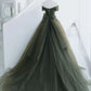 A-Line Sweetheart Neck Green Long Prom Dress, Sweep Train Green Formal Dress     S3372
