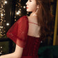 Burgundy A line tulle sequin long prom dress, burgundy tulle formal dress     S2555