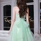 Green sweetheart neck tulle lace short prom dress, green homecoming dress        S3020