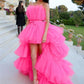Sexy Tulle Ruffle Pink High-low Long Prom Party Dress         S3295