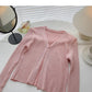 Candy V-neck one button cardigan versatile long sleeve short top      S2528