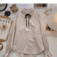 Collegiate lace up Lapel shirt casual long sleeve top     S2535