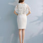 Simple White Lace Mermaid Short Prom Dress, White Evening Dress      S3323
