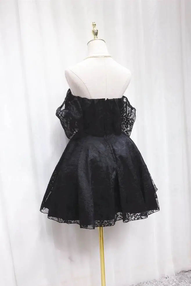 Off the Shoulder Short Black Lace Party Dress     S2965