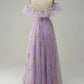 Lilac Off-the-Shoulder Embroidery Ruffled Long Prom Dress with Slit      S2613