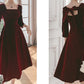 Square Necking Tea Length Burgundy Velvet Prom Dresses    S2583