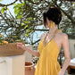 Beautiful little skirt yellow backless halter neck long skirt new style R0641