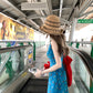 Retro blue v-neck floral vest dress with beautiful temperament and waist A-line short skirt R0642