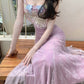 Beautiful little skirt purple flower sling dress beautiful waist hip skirt R0656