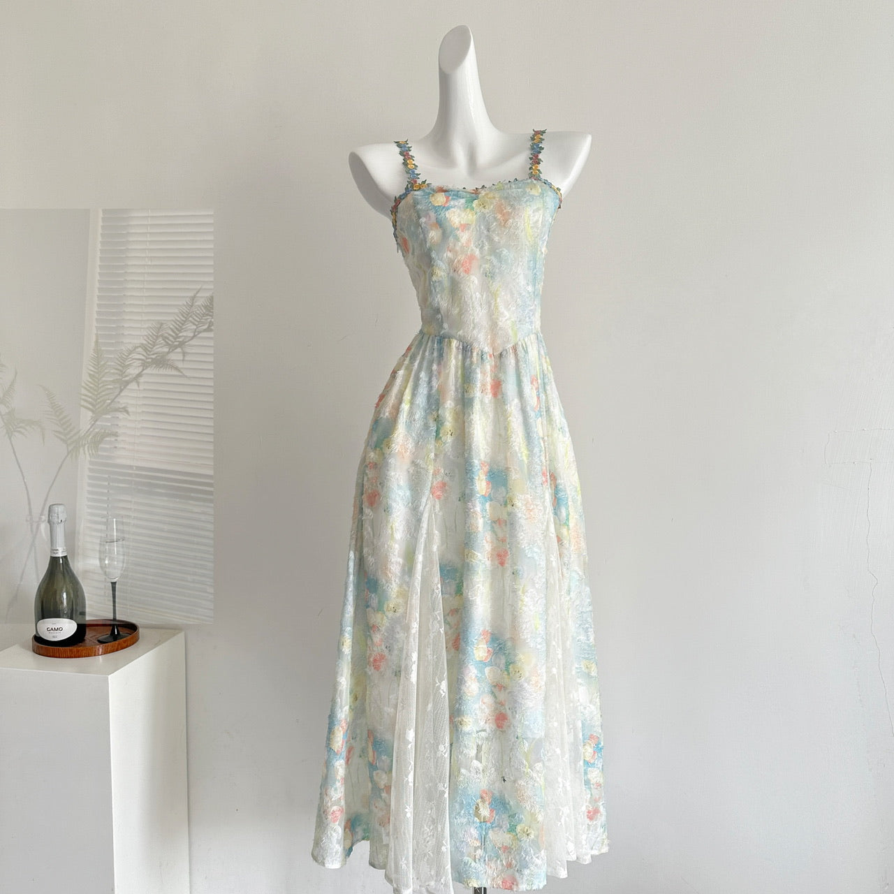 Monet Garden French suspenders floral summer new long skirt travel clothes R2117