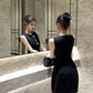 Temperament little black dress bow vest dress waist A-line small dress R0536