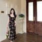 Temperament high-end retro floral dress super beautiful long skirt R0646