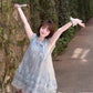 Gentle and sweet style blue floral dress beautiful loose A-line short skirt for petite R0651