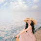 Pink lace suspender dress unique waist temperament long skirt R0496