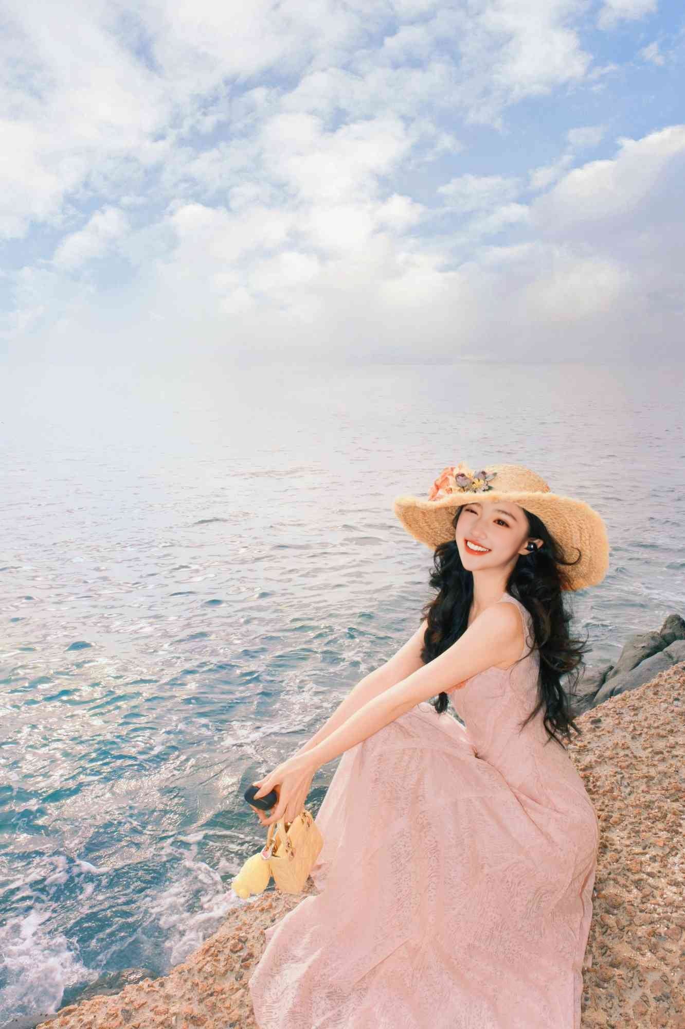 Pink lace suspender dress unique waist temperament long skirt R0496