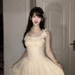 A-line princess dress with small flying sleeves and a sweet fluffy cake waist R0501