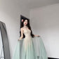 2025 new green mesh suspender dress beautiful waist temperament long skirt R0504