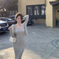 Sexy pink knitted suspender dress gentle temperament waist slim hip skirt R0502