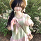 Pure outfit set casual green small flying sleeve top short skirt two-piece set R0834