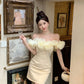 Temperament flower one-shoulder dress niche design banquet small dress R0797