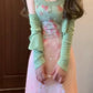 Beautiful little skirt gentle temperament green floral suspender dress R0683
