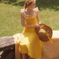 French pastoral style yellow suspender long dress lace girlish dress R5068