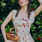 French cotton pastoral lace print dress fishbone skirt square neck women R5071