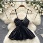 High-end camisole with diamonds, V-neck, pleated design, waist-hugging pure top R2211