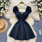 New sexy V-neck waist slimming short-sleeved dress temperament A-line short skirt R2213
