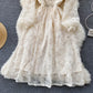 Gentle style waist slimming knee-length long sleeve A-line skirt elegant V-neck lace dress R2237